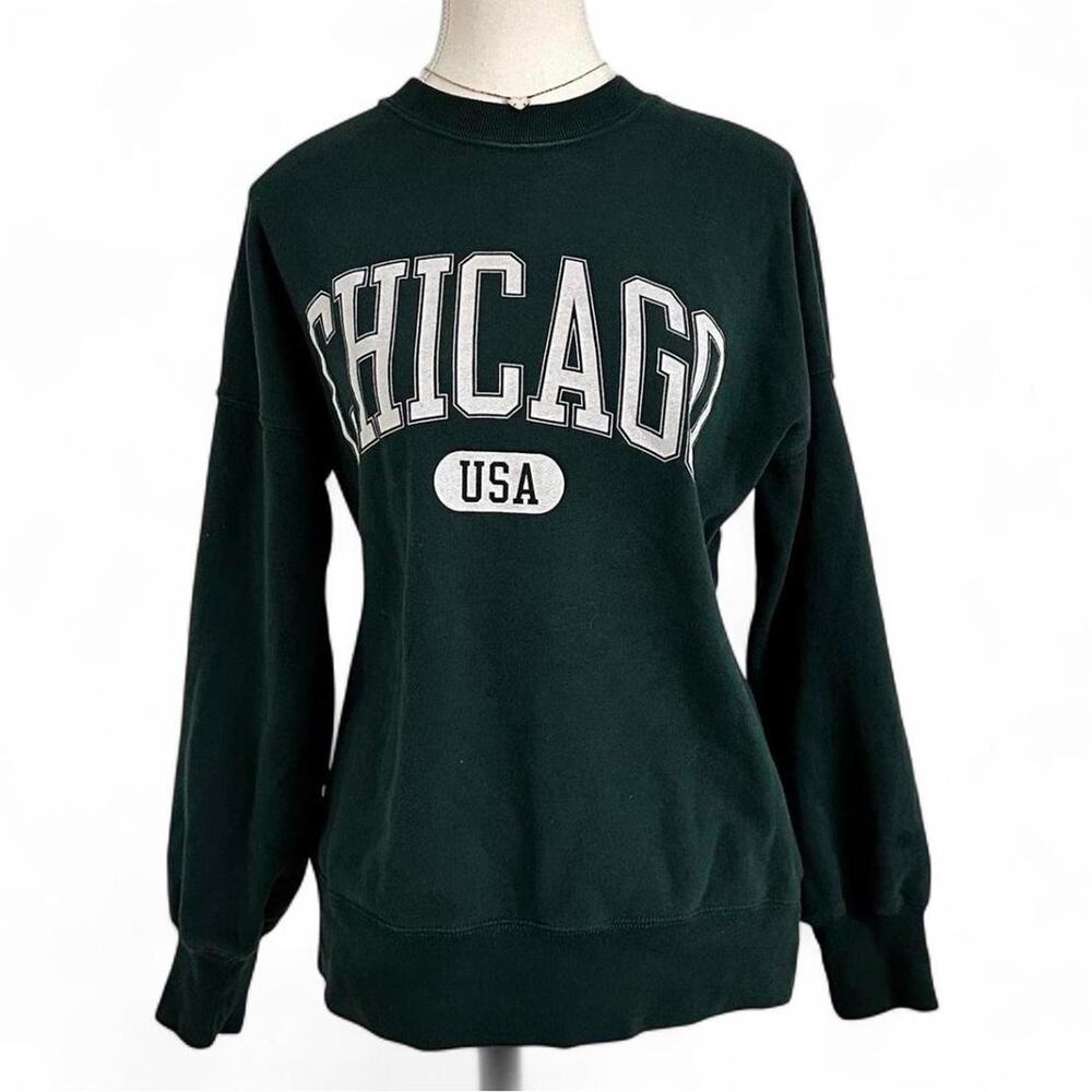 Abercrombie & Fitch Chicago USA green Crewneck cotton Cute sweatshirt size XS